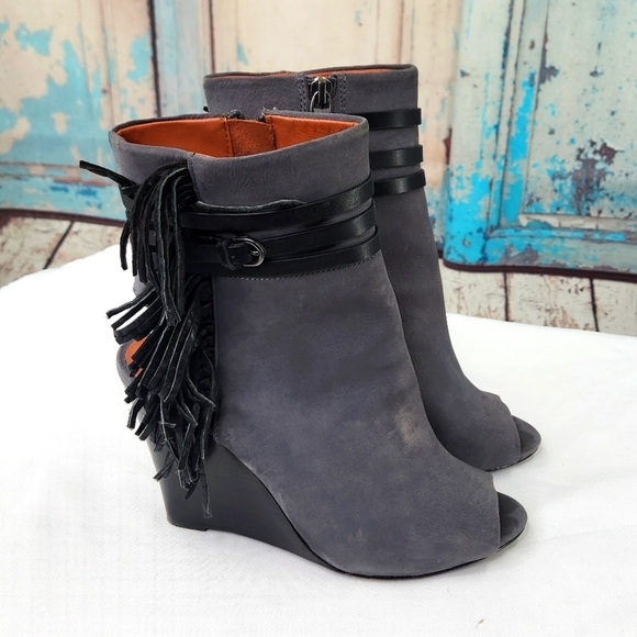 Rebecca Minkoff STEVIE Leather Peep-Toe Fringe Boot Bootie - Picture 5 of 8